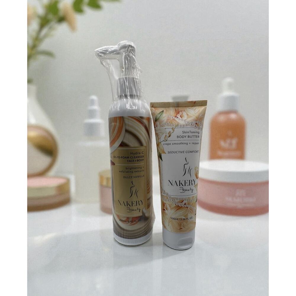 2 pc lot Nakery Beauty Set SkinToning Body Butter+Oil To Foam Cleanser